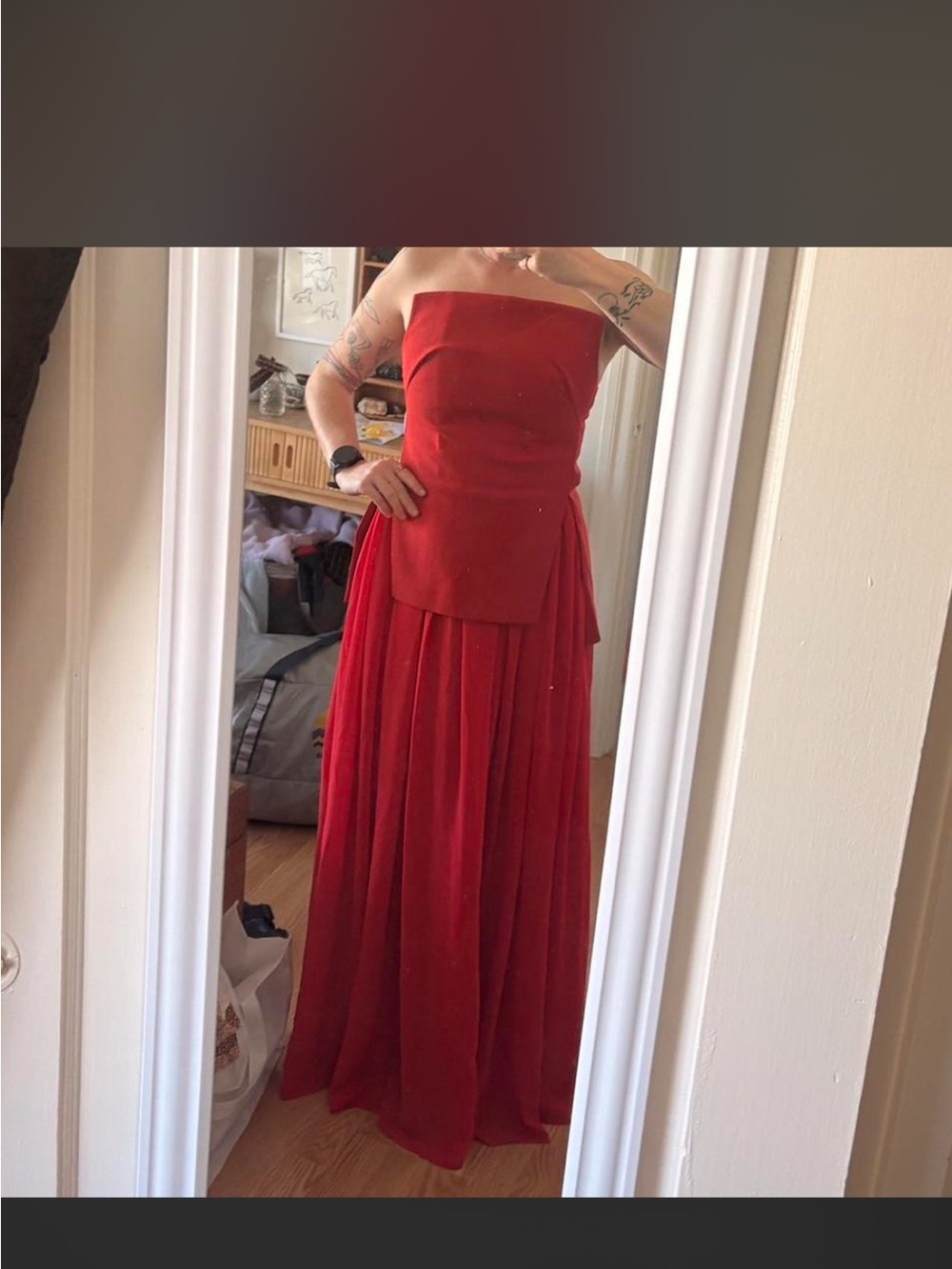 Strapless Red Evening Gown